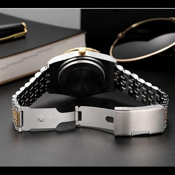 Hip Hop Watches for Men Iced-Out Bling Diamond Luxury Quartz Watches with Date - Picture 4 of 7